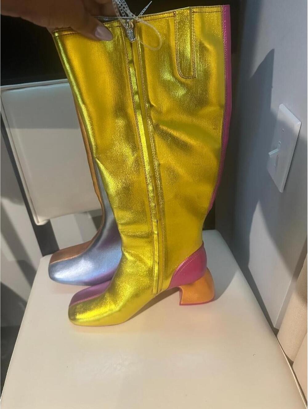 Circus Sam Edelman Colorblock Metallic Boots Size 9.5 Gold Knee High Statement - Picture 3 of 4